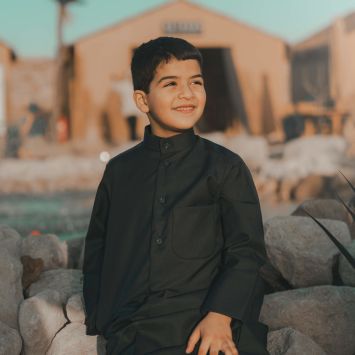 دشداشة أطفال شتوية كشميري - اسود